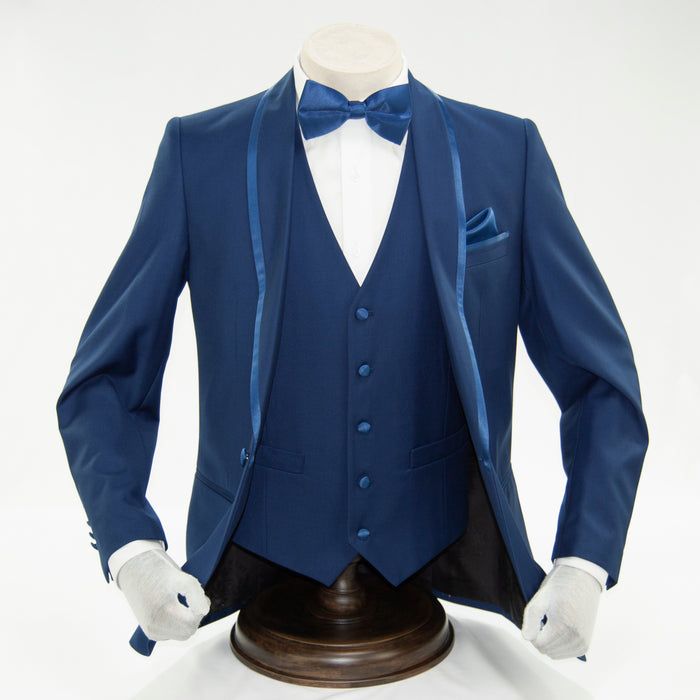 Sapphire And Black 3-Piece Tailored-Fit Tuxedo with Shawl Lapel
