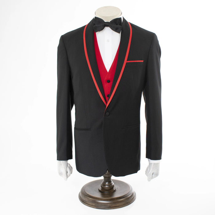 Black with Red Trim 3-Piece Tailored-Fit Tuxedo