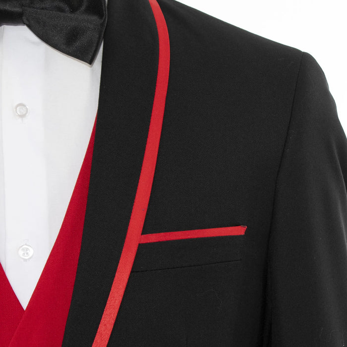 Black with Red Trim 3-Piece Tailored-Fit Tuxedo