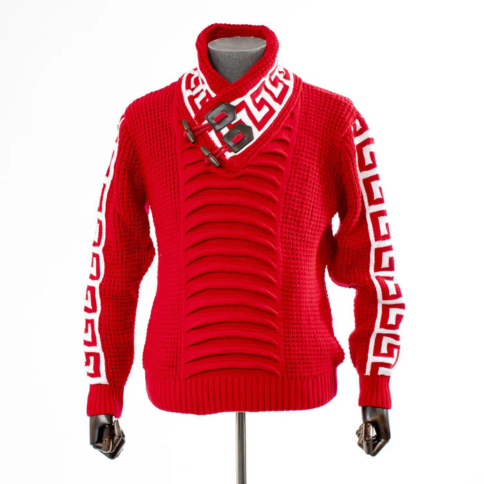 Red Grecian Regular-Fit Cardigan With Toggle Closure