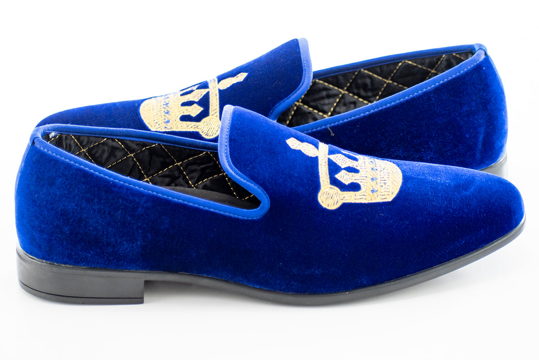 Men's Blue Velvet Crown Corona Dress Loafer