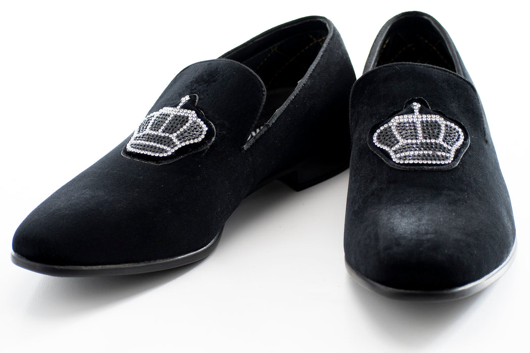Black Velvet Loafer With Jeweled Crown Piece