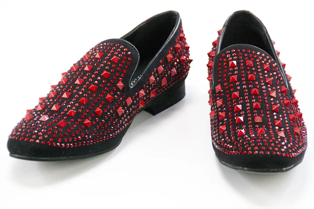 Black with Red Spiked Rhinestones Smoking Loafer