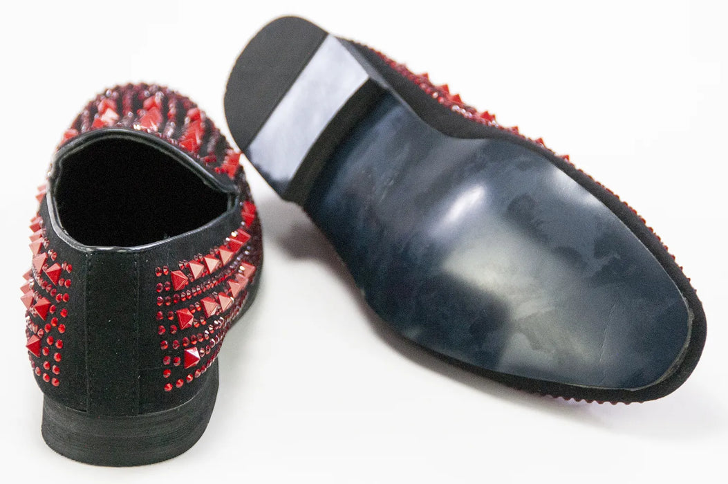 Black with Red Spiked Rhinestones Smoking Loafer