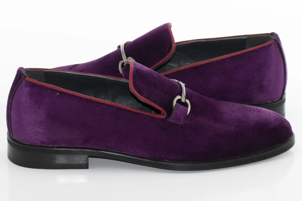 Purple Velvet Gunmetal-Bit Slip-On Shoes