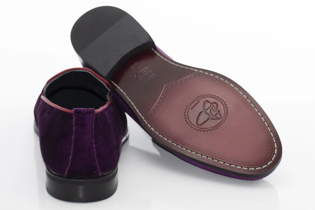 Purple Velvet Gunmetal-Bit Slip-On Shoes