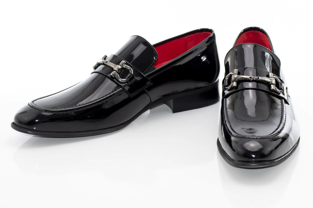 Black Patent Leather Gancini-Bit Slip-On Shoes