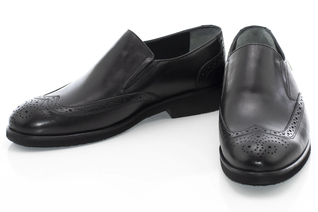 Black Brogue Slip-On Dress Loafer