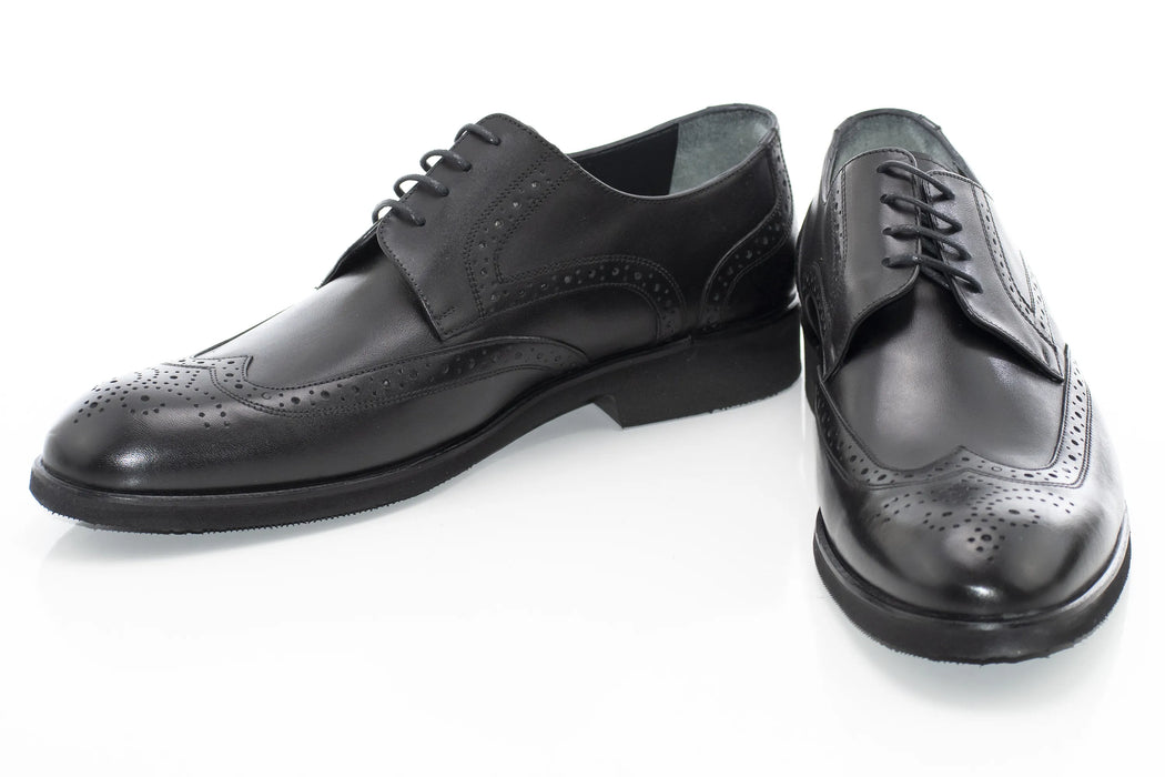 Black Leather Brogue Derby Lace-Ups