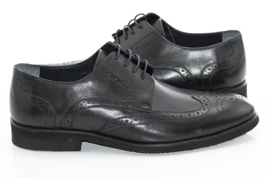Black Leather Brogue Derby Lace-Ups
