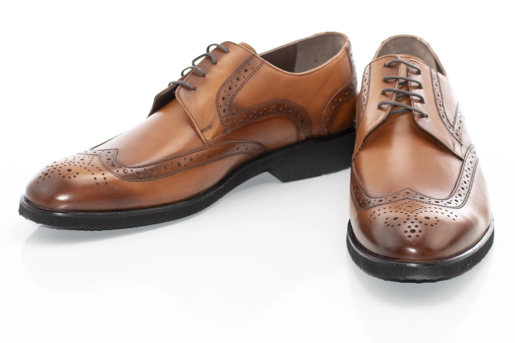 Camel Leather Brogue Derby Lace-Ups