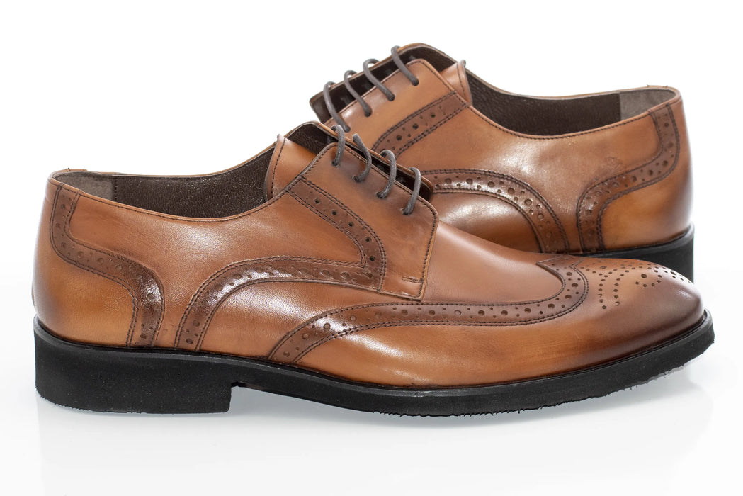Camel Leather Brogue Derby Lace-Ups