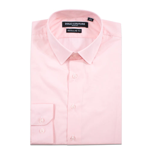 Men's Light Pink Stretch Regular-Fit Dress Shirt