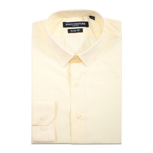 Men's Cream White Stretch Slim-Fit Dress Shirt