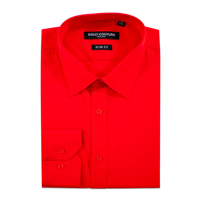 Men's Red Stretch Slim-Fit Dress Shirt