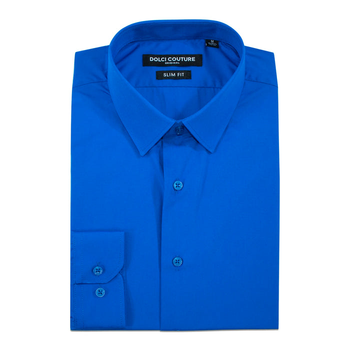 Men's Royal Blue Stretch Slim-Fit Dress Shirt