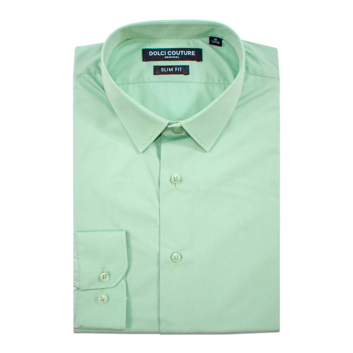 Men's Mint Green Stretch Slim-Fit Dress Shirt