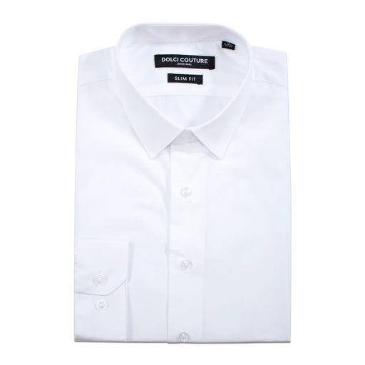 Men's White Stretch Slim-Fit Dress Shirt