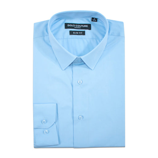 Men's Light Blue Stretch Slim-Fit Dress Shirt