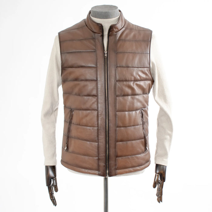 Brown Quilted Leather Vest Jacket