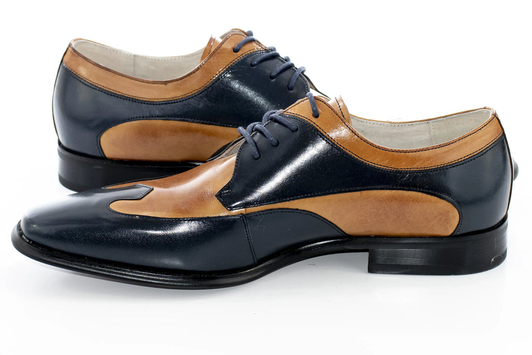 Navy And Tan Two-Tone Leather Derby Lace-Up