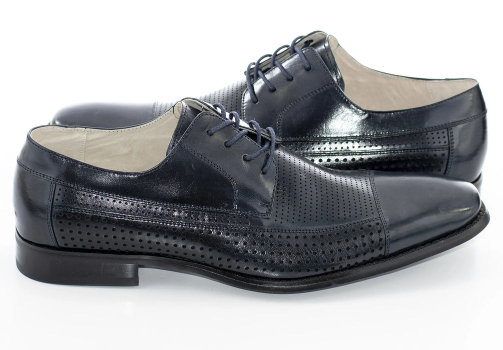 Navy Leather Perforated Lace-Up