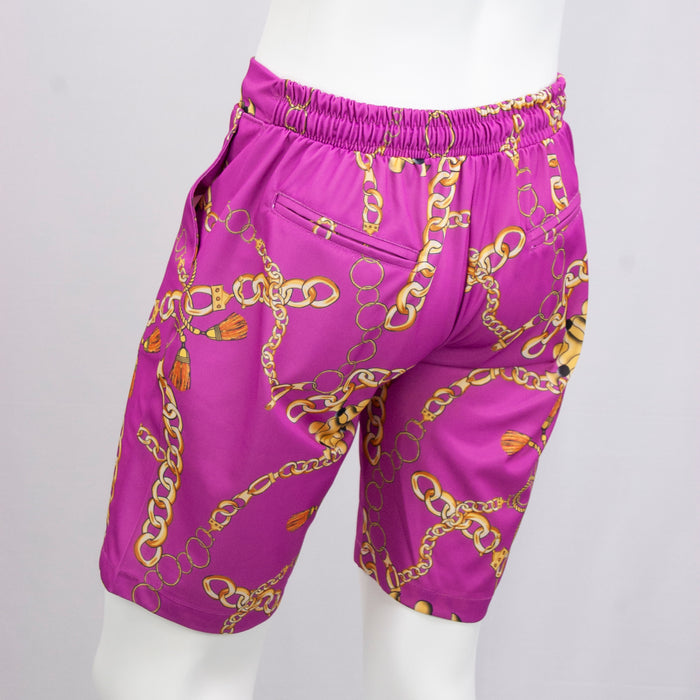 Pink & Gold Chain Patterned Plaid Shorts