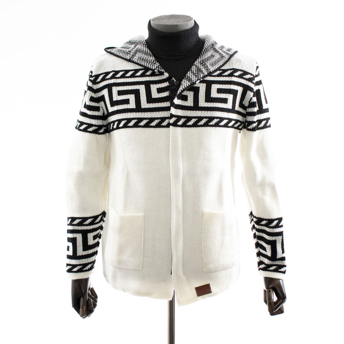 White Grecian Regular-Fit Zip-Up Cardigan Hooded Sweater