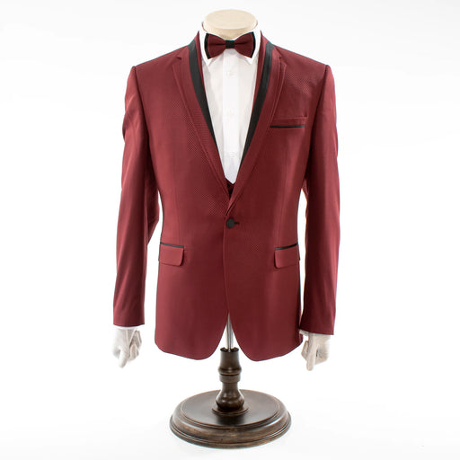 Men's Burgundy Red Slim-Fit Tuxedo With Dual Lapels