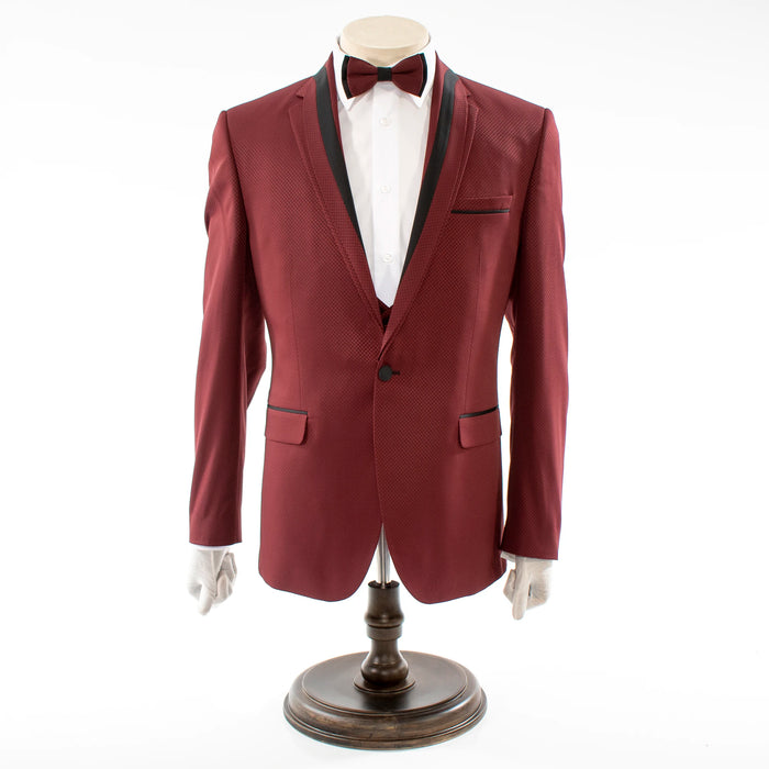 Men's Burgundy Red Slim-Fit Tuxedo With Dual Lapels
