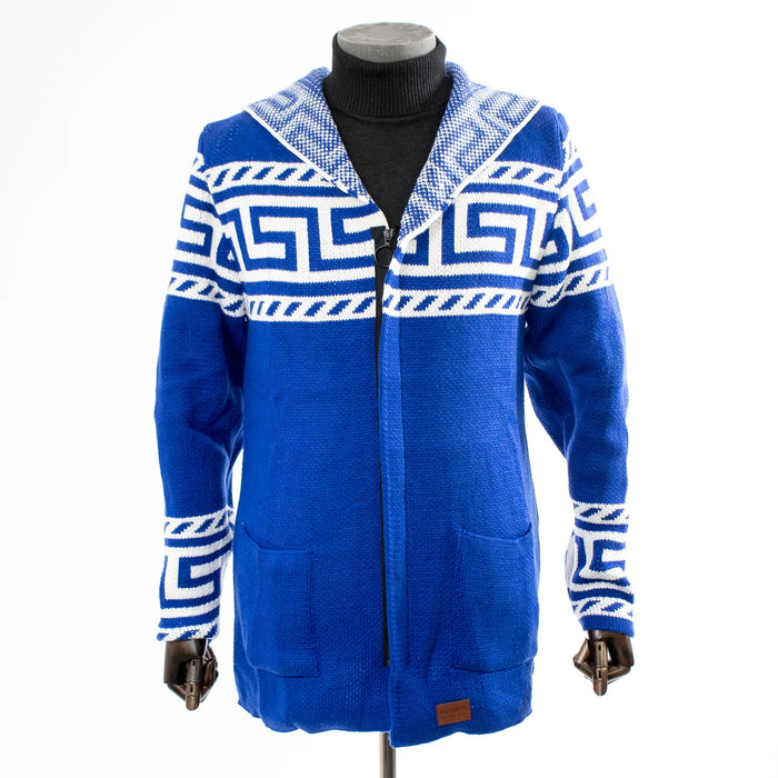 Blue Grecian Regular-Fit Zip-Up Hooded Cardigan