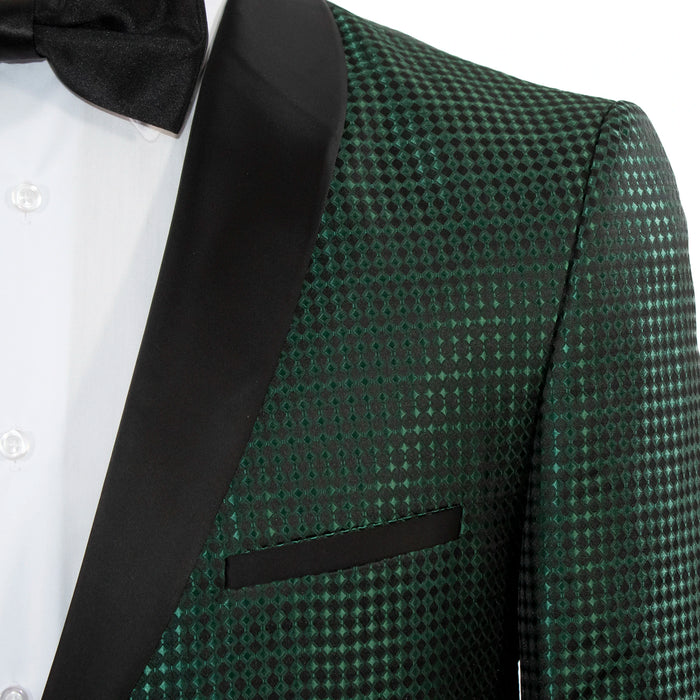 Green Metallic Diamond Check 3-Piece Slim-Fit  Tuxedo