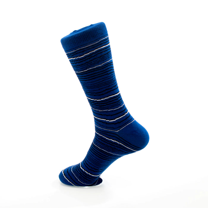 Men's Blue White And Black Striped Dress Socks