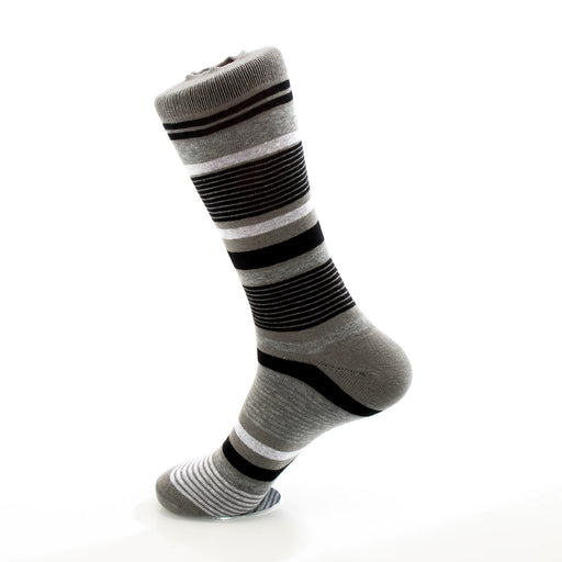 Men's Gray White And Black Striped Dress Socks