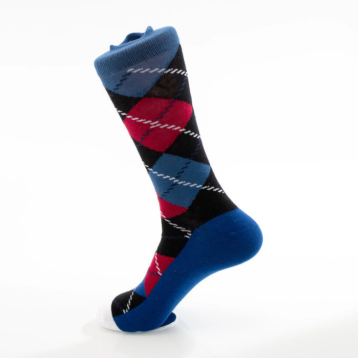 Men's Blue Black And Red Argyle Plaid Socks