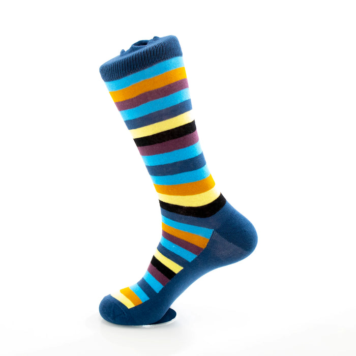 Men's Blue Yellow Orange Striped Designer Socks