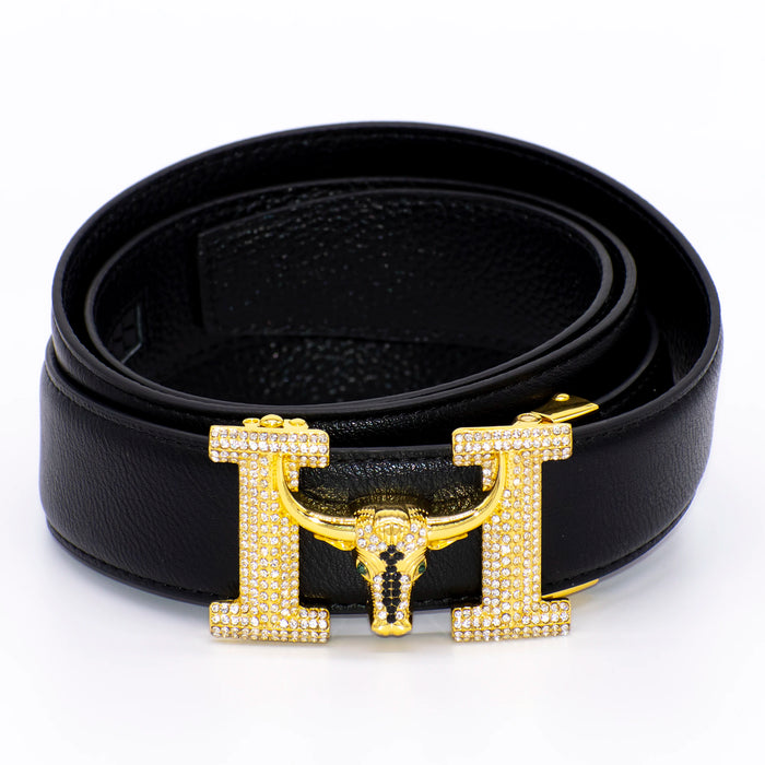 Jewel Encrusted Gold "M" Bull Belt Buckle