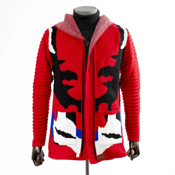 Red Regular-Fit Zip-Up Cardigan Hooded Sweater