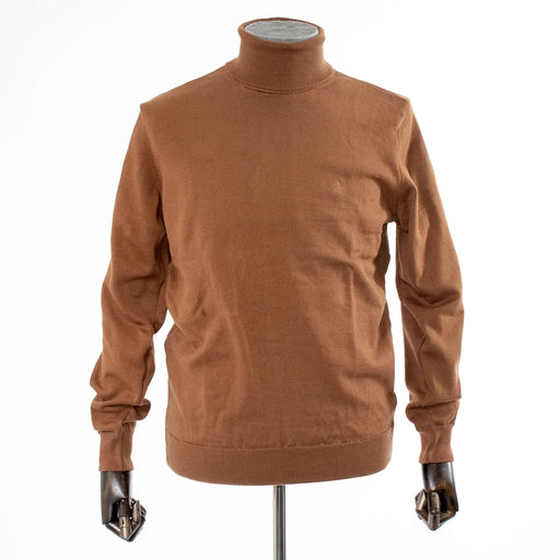 Men's Brown Long Sleeved Turtleneck Sweater - Ribbed Cuffs and Neck