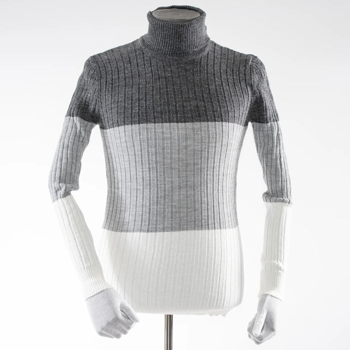 Charcoal, Gray, and White Tri-Color Turtleneck
