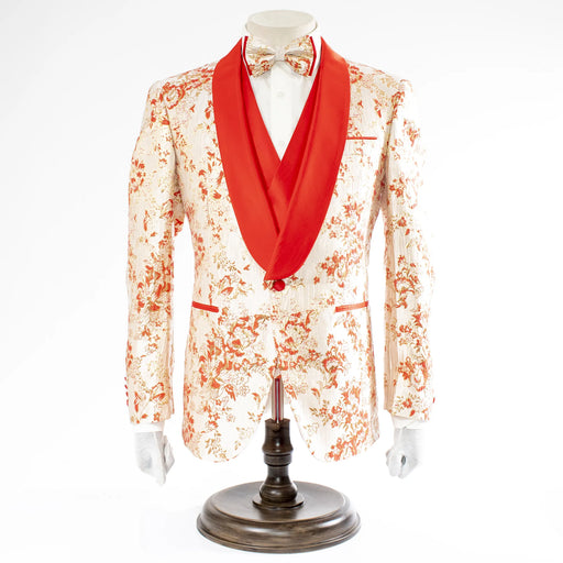 Men's Coral And Gold Floral Sparkling 3-Piece Tuxedo