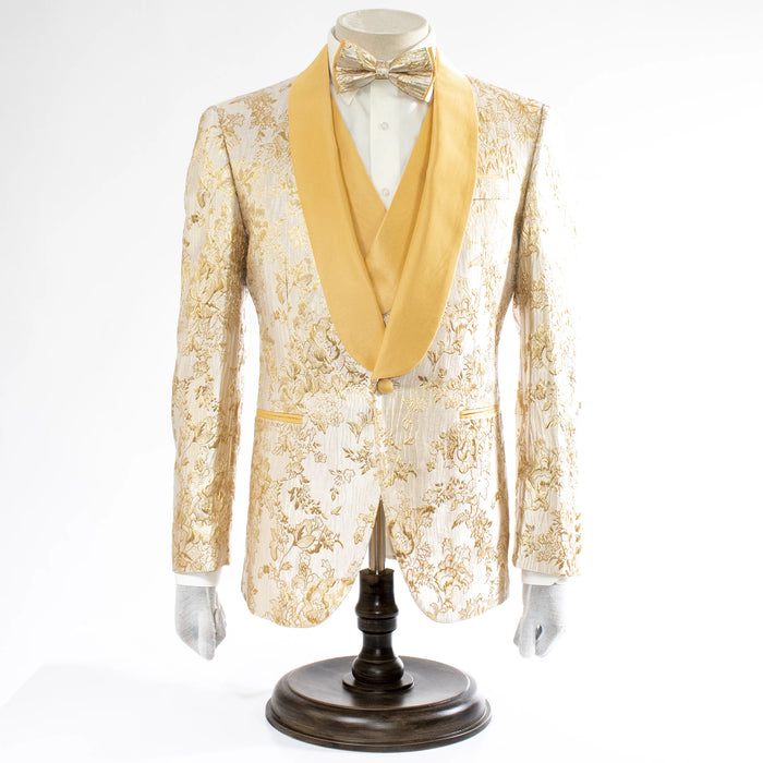 Men's Gold Floral Sparkling 3-Piece Tuxedo