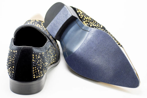 Black Velvet & Gold Jeweled Smoking Loafers With Metal Tip