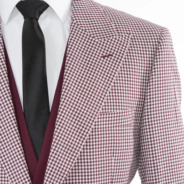 Burgundy Checked 3-Piece Regular-Fit Suit
