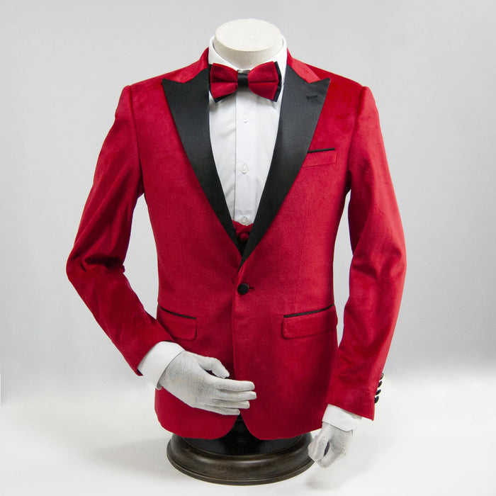 Red Formal Velvet 3-Piece Slim-Fit Tuxedo