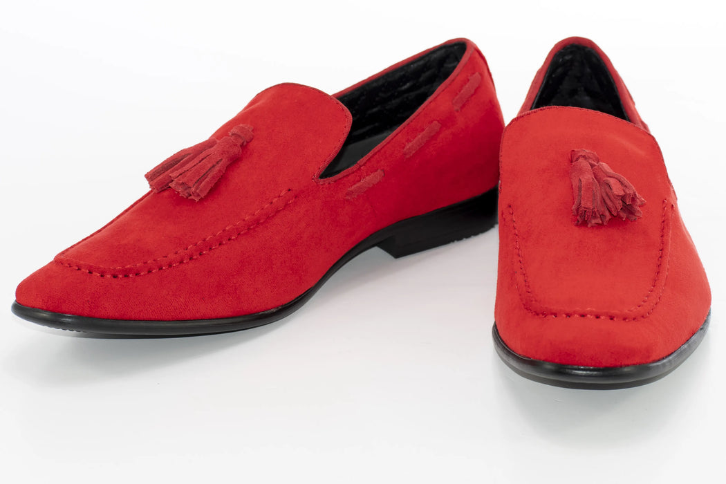 Red Ultrasuede Loafer With Matching Tassels