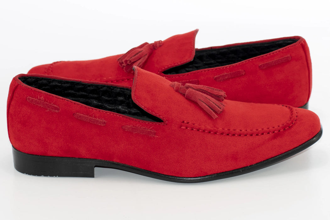 Red Ultrasuede Loafer With Matching Tassels