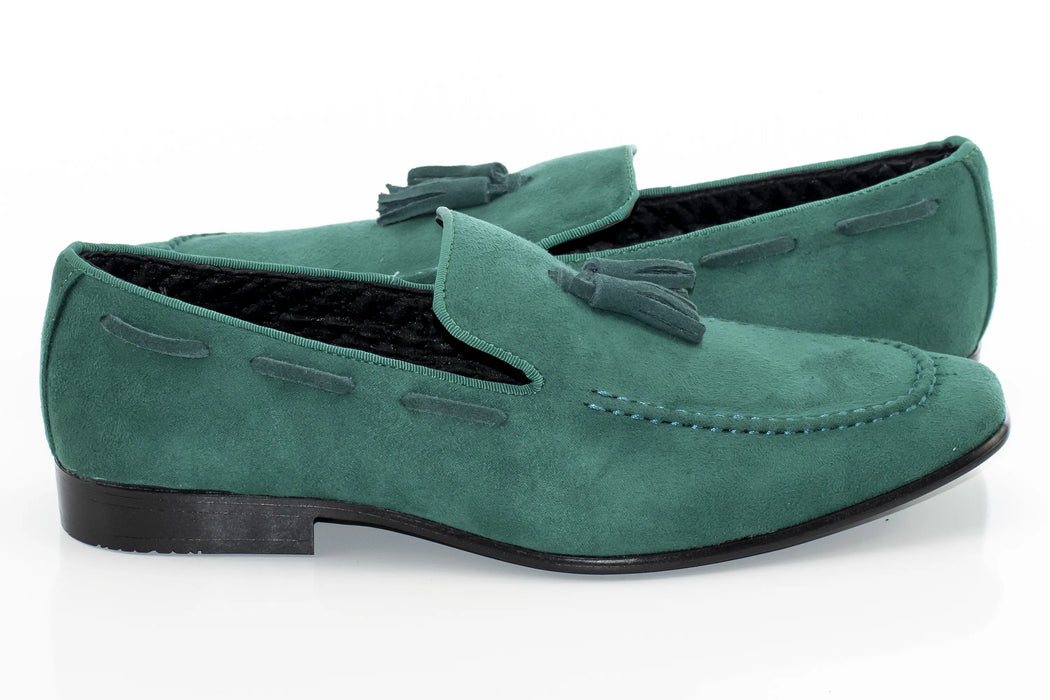 Men's Green Suede Leather Loafer With Tassels