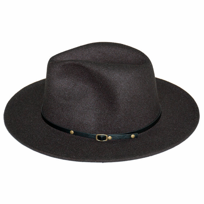 Wide Brim Black Fedora with Leather Band