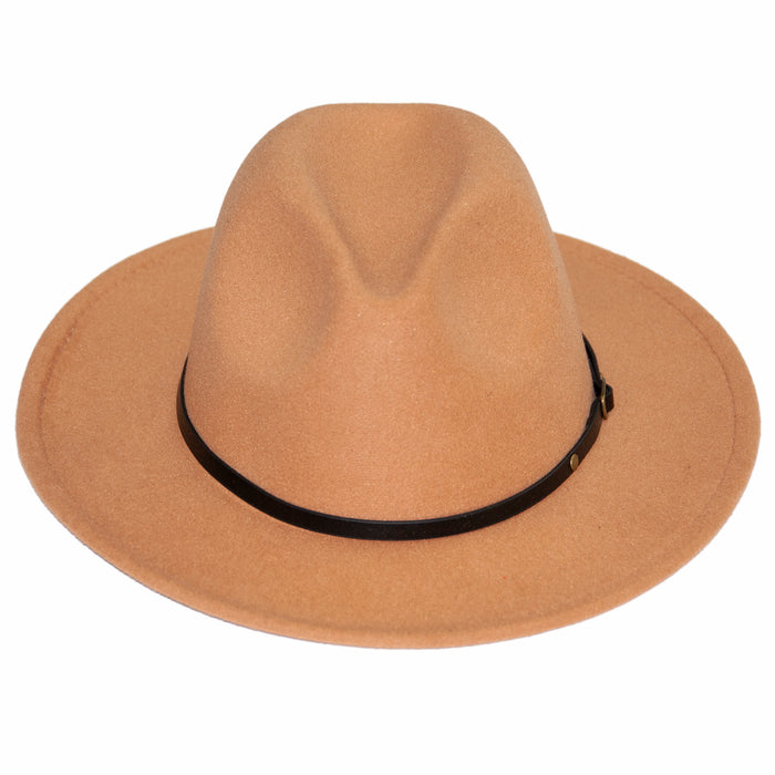 Wide Brim Camel Fedora with Leather Band